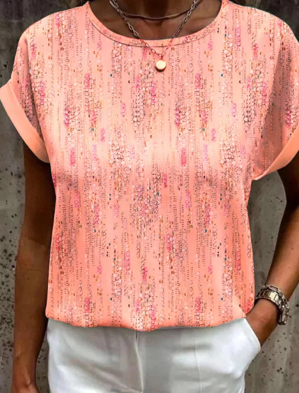 Women's T Shirt Graphic Basic Short Sleeve Round Neck Regular Tops Daily Weekend Print Yellow Pink Blue Orange Green