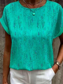 Women's T Shirt Graphic Basic Short Sleeve Round Neck Regular Tops Daily Weekend Print Yellow Pink Blue Orange Green