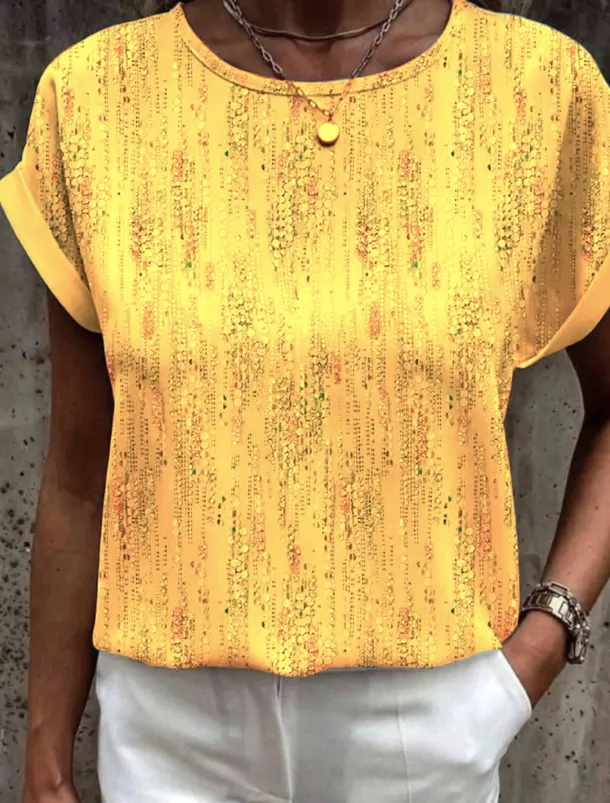 Women's T Shirt Graphic Basic Short Sleeve Round Neck Regular Tops Daily Weekend Print Yellow Pink Blue Orange Green