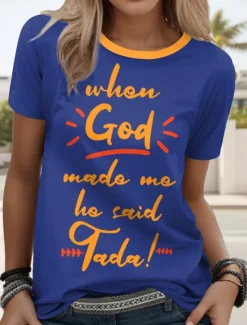 Women's T Shirt Graphic Letter Casual Short Sleeve Round Neck Regular Tops Daily Weekend Print Black Royal Blue Blue Green Summer Spring