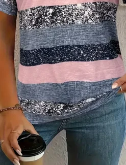 Women's T Shirt Graphic Striped Fashion Stylish Casual Long Sleeve V Neck Regular Tops Daily Sports Going out Print Pink Summer Spring