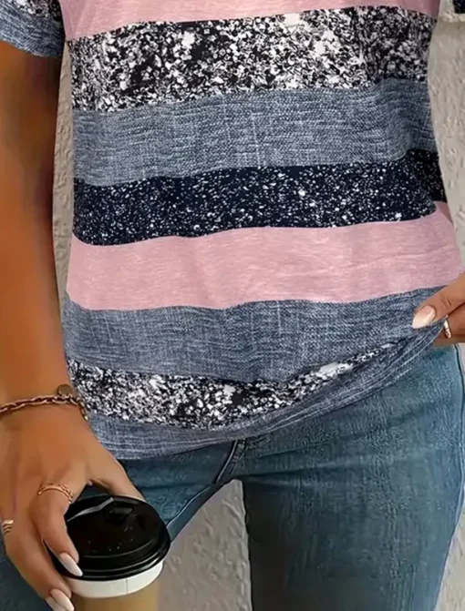 Women's T Shirt Graphic Striped Fashion Stylish Casual Long Sleeve V Neck Regular Tops Daily Sports Going out Print Pink Summer Spring