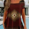Women's T Shirt Graphic Tribal Elegant Casual Short Sleeve Square Neck Notched Neck Regular Tops Daily Weekend Print Wine Summer Spring
