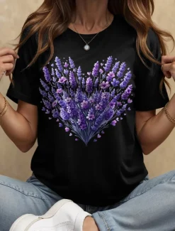 Women's T Shirt Heart Floral Graphic Vintage Stylish Classic Short Sleeve Crew Neck Round Neck Regular Tops Daily Going out Weekend Print Black White Yellow Pink Blue Summer Spring Fall