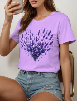 Women's T Shirt Heart Floral Graphic Vintage Stylish Classic Short Sleeve Crew Neck Round Neck Regular Tops Daily Going out Weekend Print Black White Yellow Pink Blue Summer Spring Fall