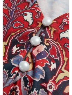 Women's T Shirt Henley Shirt Floral Vintage Ethnic Daily Basic 3/4 Length Sleeve V Neck Regular Tops Holiday Weekend Buttons Print Red Purple Green Khaki Gray Fall & Winter