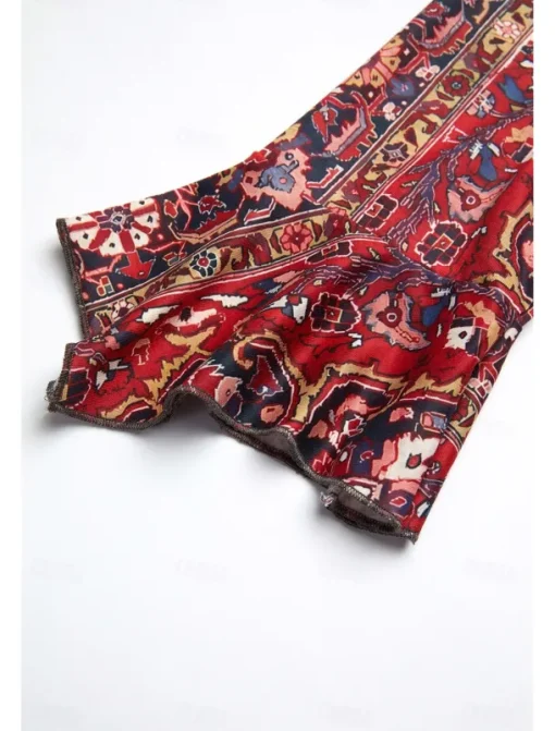 Women's T Shirt Henley Shirt Floral Vintage Ethnic Daily Basic 3/4 Length Sleeve V Neck Regular Tops Holiday Weekend Buttons Print Red Purple Green Khaki Gray Fall & Winter