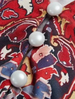 Women's T Shirt Henley Shirt Floral Vintage Ethnic Daily Basic 3/4 Length Sleeve V Neck Regular Tops Holiday Weekend Buttons Print Red Purple Green Khaki Gray Fall & Winter