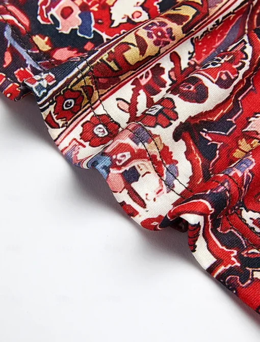 Women's T Shirt Henley Shirt Floral Vintage Ethnic Daily Basic 3/4 Length Sleeve V Neck Regular Tops Holiday Weekend Buttons Print Red Purple Green Khaki Gray Fall & Winter