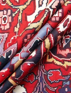 Women's T Shirt Henley Shirt Floral Vintage Ethnic Daily Basic 3/4 Length Sleeve V Neck Regular Tops Holiday Weekend Buttons Print Red Purple Green Khaki Gray Fall & Winter
