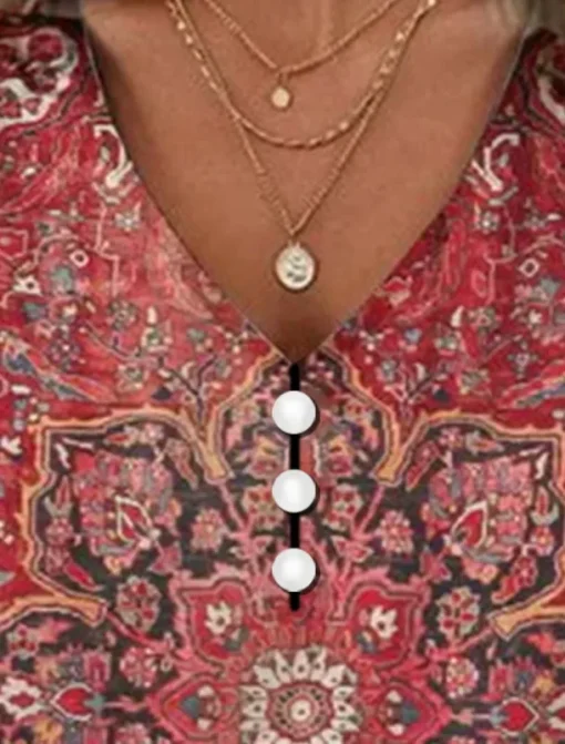 Women's T Shirt Henley Shirt Floral Vintage Ethnic Daily Basic 3/4 Length Sleeve V Neck Regular Tops Holiday Weekend Buttons Print Red Purple Green Khaki Gray Fall & Winter