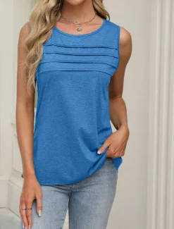 Women's T Shirt Plain Fashion Modern Casual Sleeveless Crew Neck Regular Tops Daily Weekend Blue Dark Green Green Khaki Summer