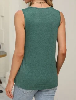Women's T Shirt Plain Fashion Modern Casual Sleeveless Crew Neck Regular Tops Daily Weekend Blue Dark Green Green Khaki Summer