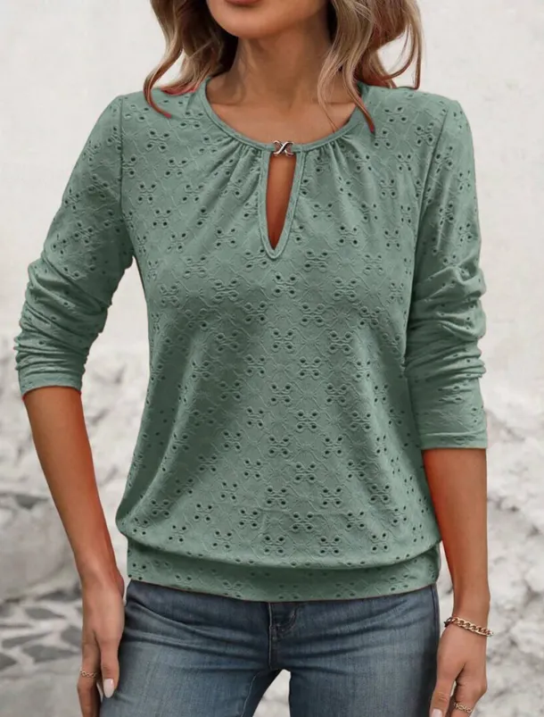 Women's T Shirt Plain Fashion Modern Casual Long Sleeve Crew Neck Regular Tops Daily Weekend White Red Green Fall Winter