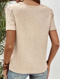 Women's T Shirt Plain Fashion Modern Casual Short Sleeve Crew Neck Regular Tops Daily Weekend Lace Patchwork Black White Pink Blue Khaki Summer