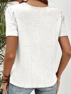 Women's T Shirt Plain Fashion Modern Casual Short Sleeve Crew Neck Regular Tops Daily Weekend Lace Patchwork Black White Pink Blue Khaki Summer