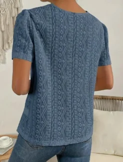 Women's T Shirt Plain Fashion Modern Casual Short Sleeve Crew Neck Regular Tops Daily Weekend Lace Patchwork Black White Pink Blue Khaki Summer