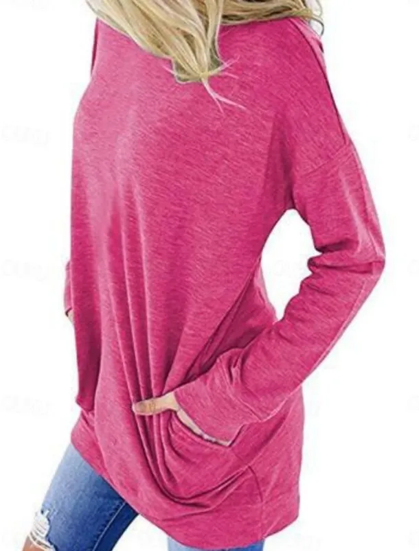 Women's T Shirt Plain Stylish Classic Modern Short Sleeve Crew Neck Regular Tops Daily Weekend Pocket Red Blue Purple Gray Summer Spring Fall