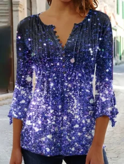 Women's T Shirt Plus Size Shirt T Shirt Henley Shirt Blouse Graphic Polka Dot Flower Basic Long Sleeve Round Neck Regular Tops Casual Weekend Buttons Print Denim Blue Grass Green Black Yellow Light
