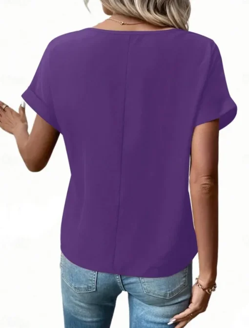 Women's T Shirt Solid Color Plain Fashion Modern Casual Short Sleeve Crew Neck Regular Tops Daily Weekend Zipper Buttons Black Wine Blue Purple Summer