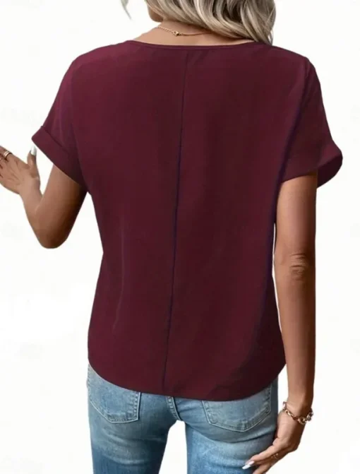 Women's T Shirt Solid Color Plain Fashion Modern Casual Short Sleeve Crew Neck Regular Tops Daily Weekend Zipper Buttons Black Wine Blue Purple Summer