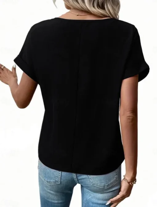 Women's T Shirt Solid Color Plain Fashion Modern Casual Short Sleeve Crew Neck Regular Tops Daily Weekend Zipper Buttons Black Wine Blue Purple Summer