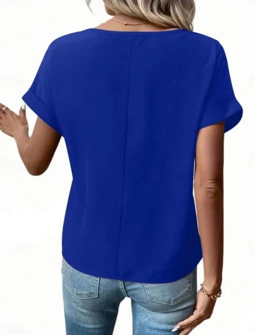 Women's T Shirt Solid Color Plain Fashion Modern Casual Short Sleeve Crew Neck Regular Tops Daily Weekend Zipper Buttons Black Wine Blue Purple Summer