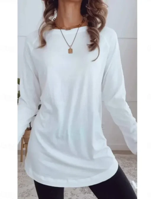 Women's T Shirt Solid Color Daily Casual Long Sleeve Crew Neck Regular Tops Work Daily Patchwork Black White Blue Spring & Fall