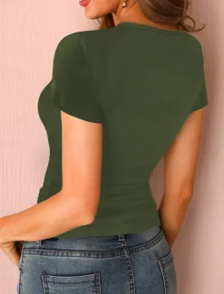Women's T Shirt Solid Color Fashion Stylish Modern Short Sleeve U Neck Regular Tops Daily Weekend Army Green Navy Blue Gray Summer