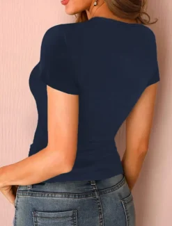 Women's T Shirt Solid Color Fashion Stylish Modern Short Sleeve U Neck Regular Tops Daily Weekend Army Green Navy Blue Gray Summer