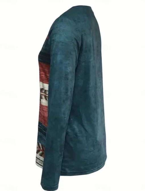 Women's T Shirt V Neck Long Sleeve Tunic Vintage Ethnic Print Regular Tops Vacation Daily Blue Spring Fall