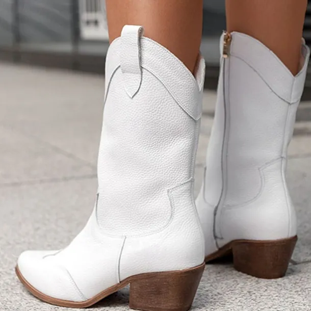 Women's Tan Faux Suede Western Cowboy Boots, Vintage Style Mid-Calf Boots with Side Zipper for Rodeo and Casual Wear
