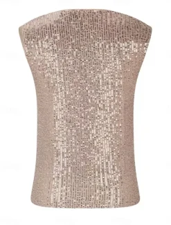 Women's Tank Top Camis Solid Color Sexy Casual Sleeveless Crew Neck Regular Tops Daily Sequins Black Green Khaki Summer