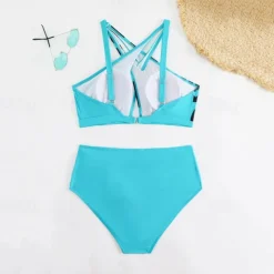 Women's Tankini Two Piece Swimsuit Backless Halter Swimwear Leopard Print Swimwear Black Blue Breathable Quick Dry Lightweight Sleeveless - Swimming Surfing Beach Summer Spring