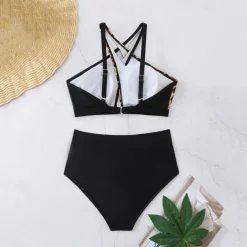 Women's Tankini Two Piece Swimsuit Backless Halter Swimwear Leopard Print Swimwear Black Blue Breathable Quick Dry Lightweight Sleeveless - Swimming Surfing Beach Summer Spring