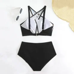 Women's Tankini Two Piece Swimsuit Backless Halter Swimwear Leopard Print Swimwear Black Blue Breathable Quick Dry Lightweight Sleeveless - Swimming Surfing Beach Summer Spring