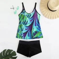 Women's Tankini Two Piece Swimsuit Racerback Swimwear Swimwear Sky Blue Purple Breathable Quick Dry Lightweight Sleeveless - Swimming Surfing Beach Summer Spring