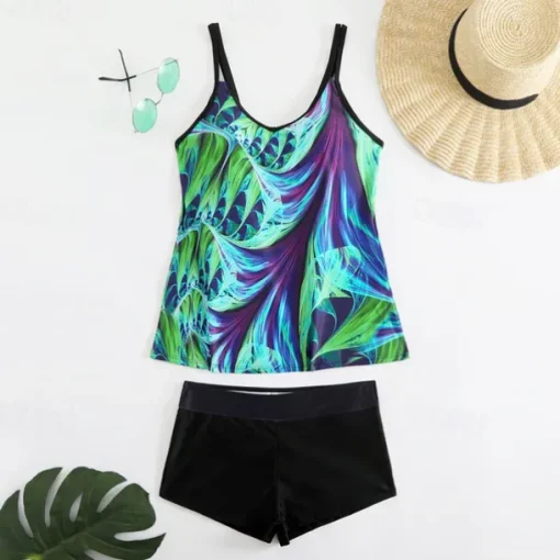 Women's Tankini Two Piece Swimsuit Racerback Swimwear Swimwear Sky Blue Purple Breathable Quick Dry Lightweight Sleeveless - Swimming Surfing Beach Summer Spring