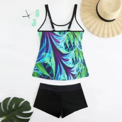 Women's Tankini Two Piece Swimsuit Racerback Swimwear Swimwear Sky Blue Purple Breathable Quick Dry Lightweight Sleeveless - Swimming Surfing Beach Summer Spring
