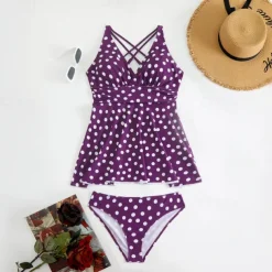 Women's Tankini Two Piece Swimsuit Criss Cross Swimwear Spot Swimwear Black Blue Breathable Quick Dry Lightweight Sleeveless - Swimming Surfing Beach Summer Spring Plus Size