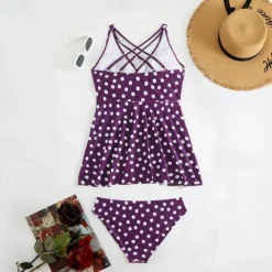 Women's Tankini Two Piece Swimsuit Criss Cross Swimwear Spot Swimwear Black Blue Breathable Quick Dry Lightweight Sleeveless - Swimming Surfing Beach Summer Spring Plus Size