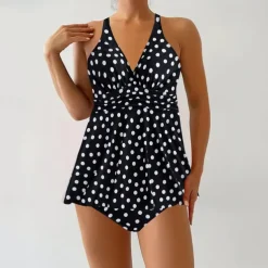 Women's Tankini Two Piece Swimsuit Criss Cross Swimwear Spot Swimwear Black Blue Breathable Quick Dry Lightweight Sleeveless - Swimming Surfing Beach Summer Spring Plus Size