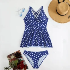 Women's Tankini Two Piece Swimsuit Criss Cross Swimwear Spot Swimwear Black Blue Breathable Quick Dry Lightweight Sleeveless - Swimming Surfing Beach Summer Spring Plus Size