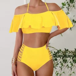 Women's Tankini Two Piece Swimsuit Ruffle Swimwear Solid Colored Swimwear Black White Breathable Quick Dry Lightweight Sleeveless - Swimming Surfing Beach Summer Spring