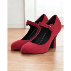 Women's Teal Suede Mary Jane Heels with Buckle Strap – Retro High Heel Pumps for Parties and Formal Events