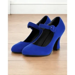 Women's Teal Suede Mary Jane Heels with Buckle Strap – Retro High Heel Pumps for Parties and Formal Events
