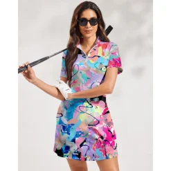 Women's Tennis Dress Golf Dress Pink Short Sleeve Dress Ladies Golf Attire Clothes Outfits Wear Apparel