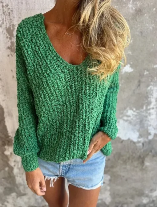 Women's Textured Sweater V Neck Fuzzy Knit Fall Winter Outdoor Elegant Fashion Daily Long Sleeve Solid Color Blue Fuchsia