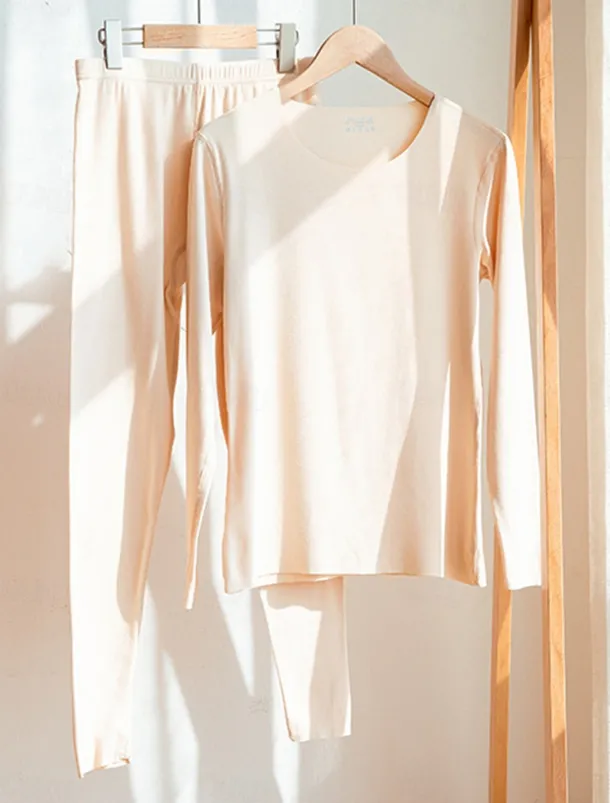 Women's Thermal Set Pure Color Warm Casual Comfort Home Daily Going out Warm Crew Neck Long Sleeve Pant Elastic Waist Fall Winter Home Outfits