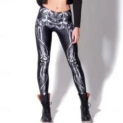 Women's Tights Leggings Black / White Green Blue Mid Waist Casual / Sporty Athleisure Weekend Yoga Print Stretchy Ankle-Length Comfort Galaxy One-Size / Skinny